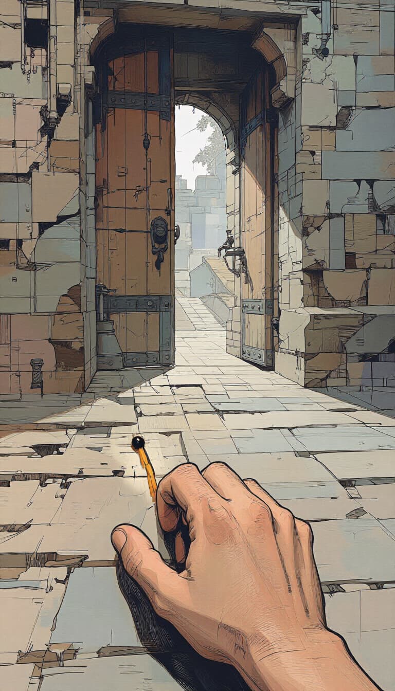 Day 59: fingers search the bare stone for the mark — only a chip and a bead of resin remain