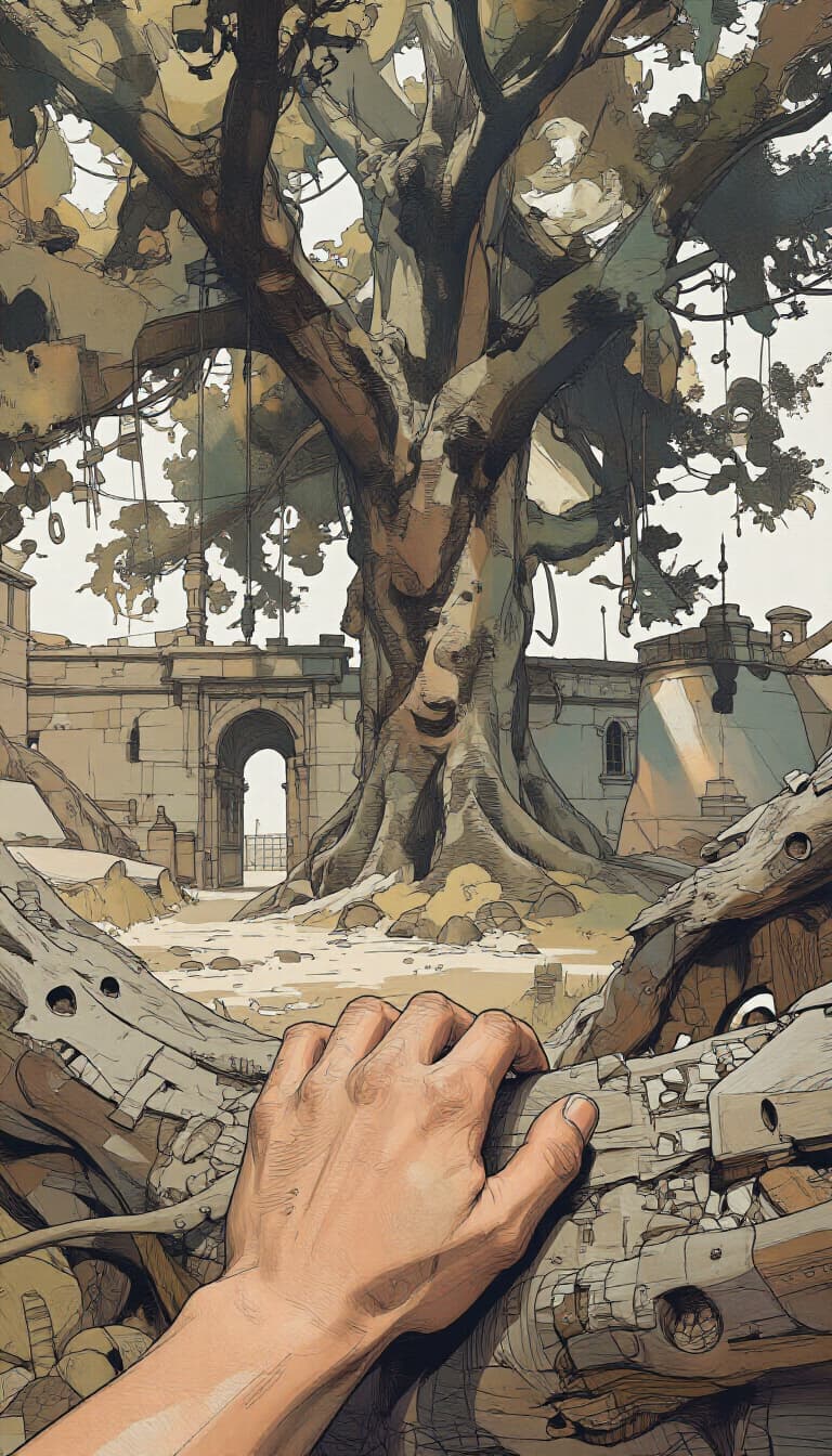 Day 30: sitting against the oak, thoughts drift to the silver wards — not a word about the bracelet