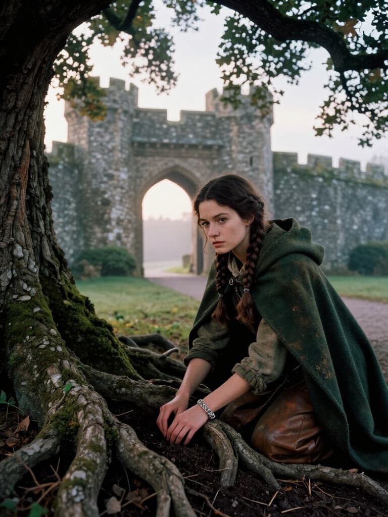 The keeper burying a silver bracelet between the roots of the old oak by the gate